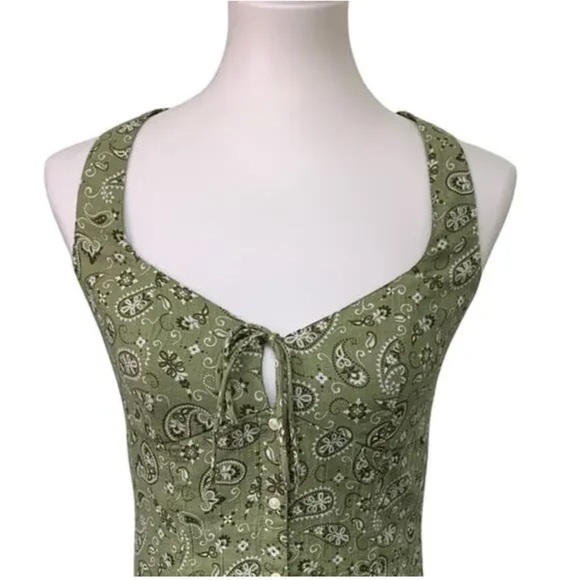 American Eagle Drop Waist Corset Mini Dress Bandana Paisley Olive Green Medium - Picture 6 of 8